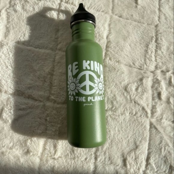 Victoria's Secret PINK | Army Green Water Bottle "Be Kind to the Planet" - Picture 3 of 11